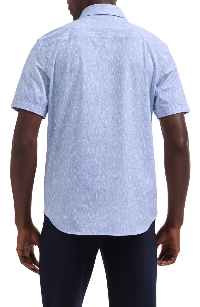 Bugatchi Miles OoohCotton<sup>®</sup> Leaf Print Short Sleeve Button-Up Shirt, Alternate, color, Air Blue
