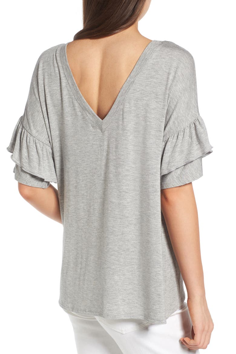 Ruffle Sleeve Tee, Alternate, color, GREY HEATHER