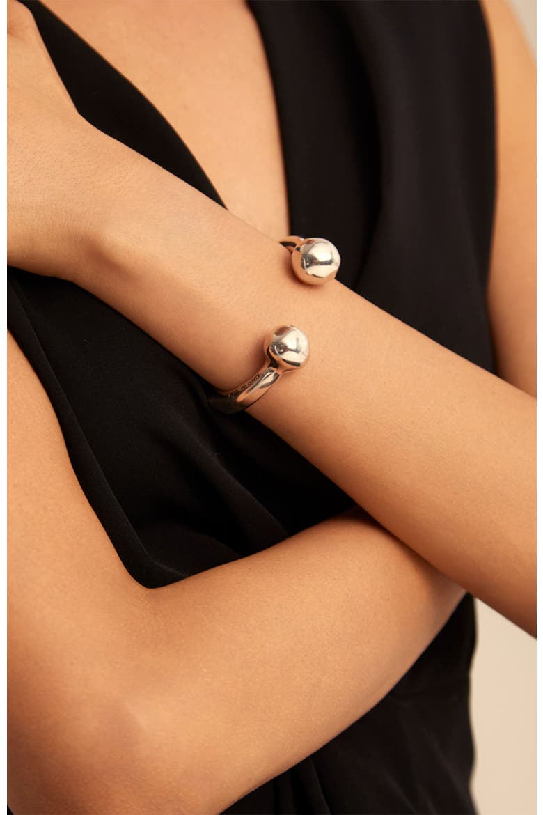 Double Bead Bangle, Alternate, color, Silver
