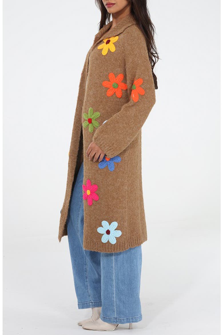 Flower Pop Longline Coatigan, Alternate, color, MOCHA