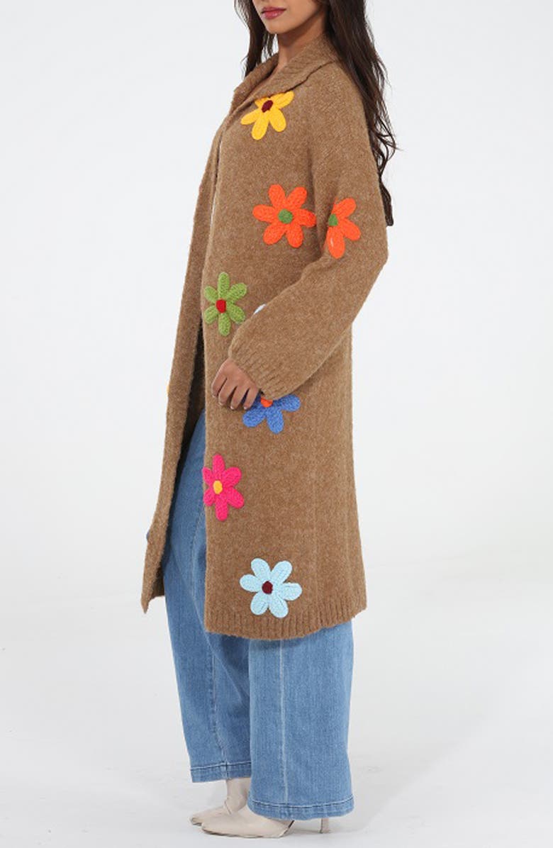 RAIN AND ROSE Flower Pop Longline Coatigan, Alternate, color, Mocha