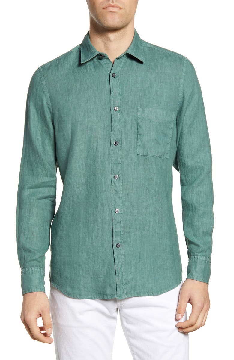 BOSS Relegant Slim Fit Solid Linen Button-Up Shirt, Main, color, 