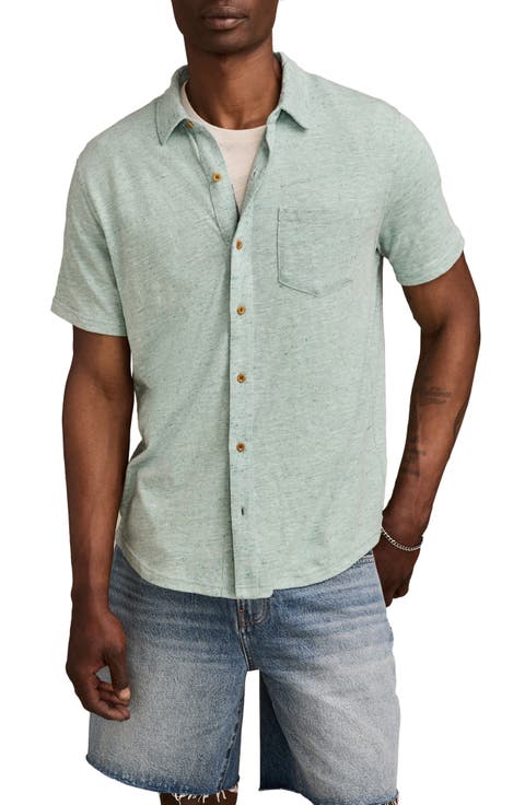 Short Sleeve Marled Linen Button-Up Shirt