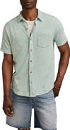 Lucky Brand Short Sleeve Marled Linen Button-Up Shirt