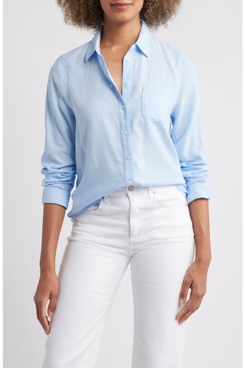 Linen Blend Button-Up Shirt, Main, color, BLUE WINDSURFER