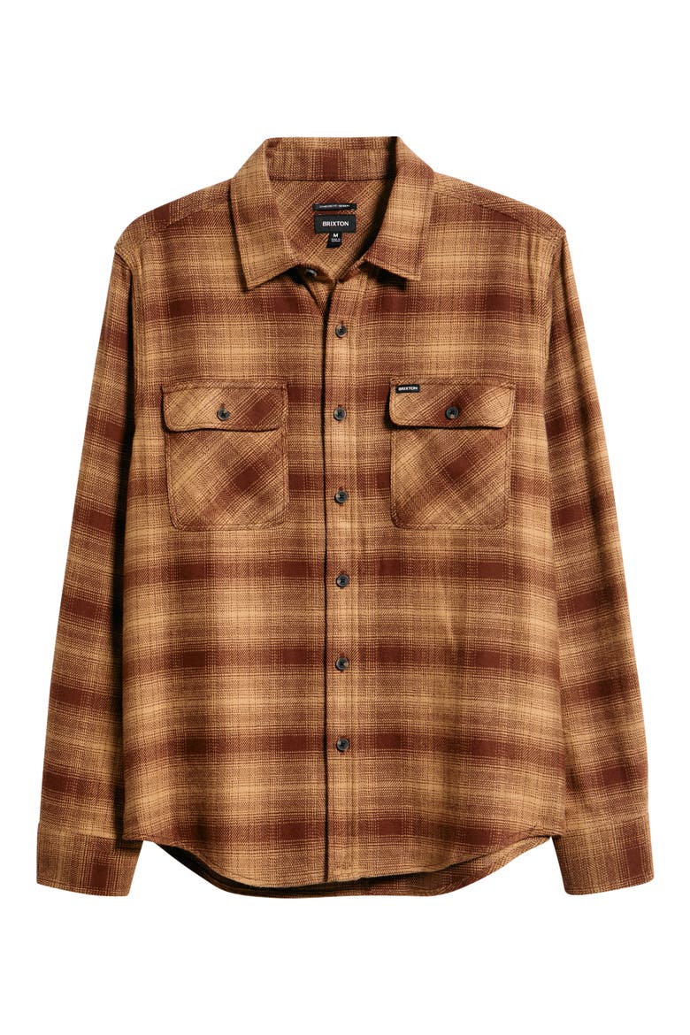 Bowery Plaid Flannel Button-Up Shirt, Alternate, color, CHOCOLATE/ KHAKI