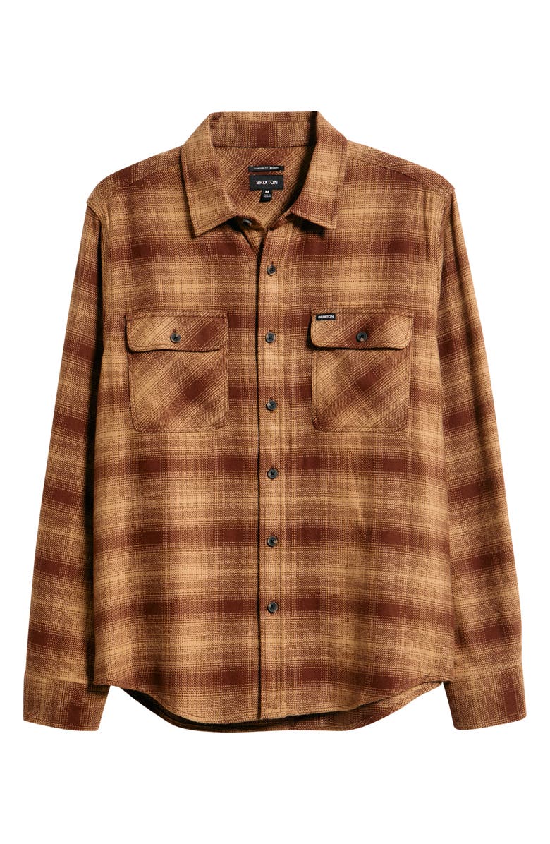 Brixton Bowery Plaid Flannel Button-Up Shirt, Alternate, color, Chocolate/ Khaki