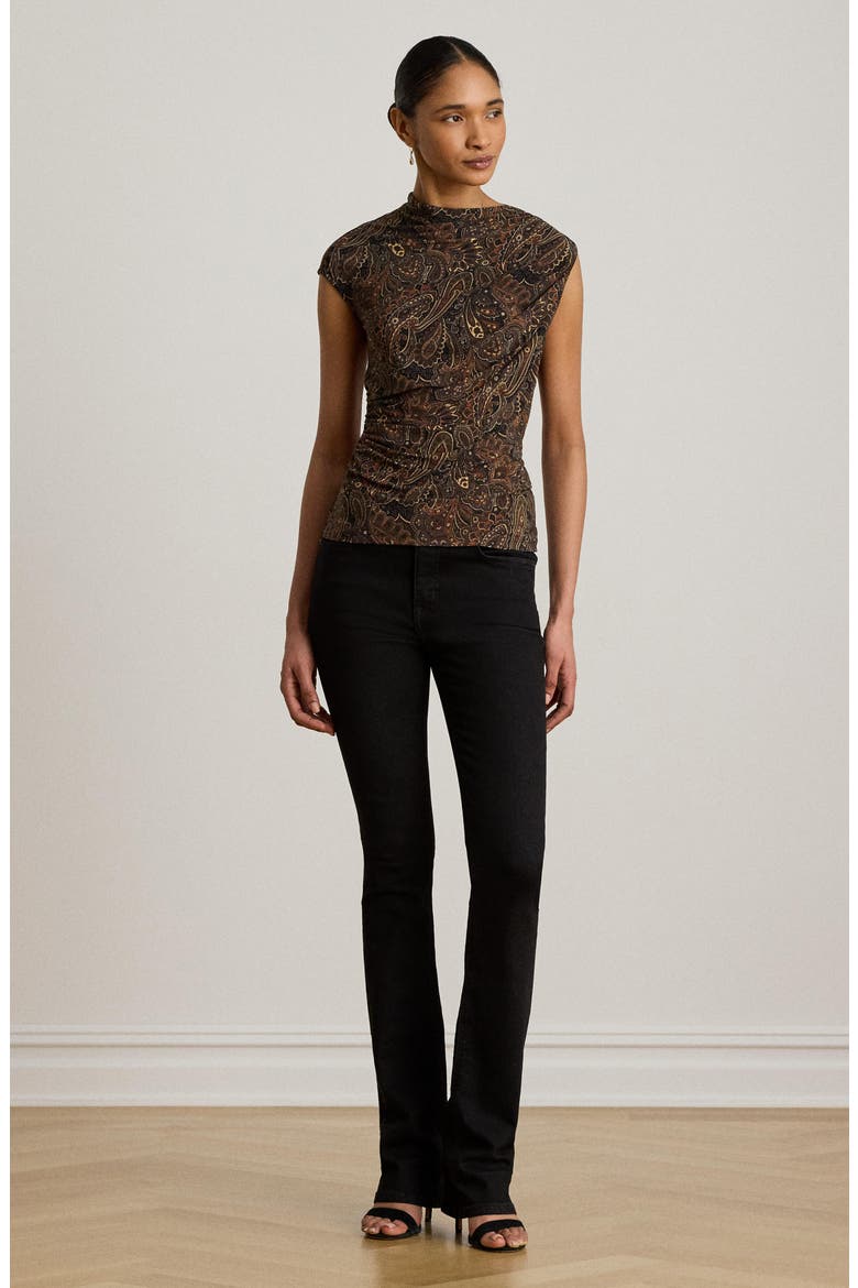 Paisley Shirred Jersey Top, Alternate, color, BLACK/ MULTI