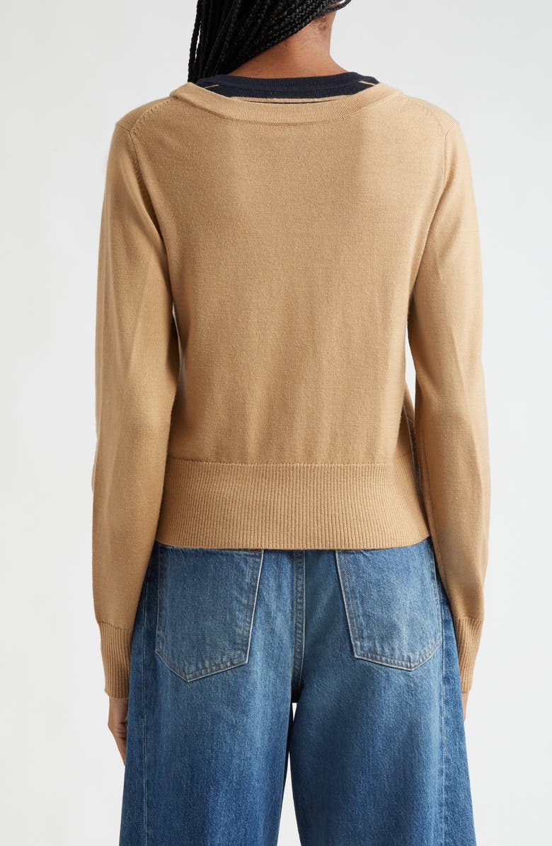 Veronica Beard Enza Merino Wool Cardigan, Alternate, color, Khaki Navy