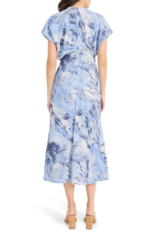 Luxely Print Drape Midi Dress In Lt Opal Grey/bel Air Blue