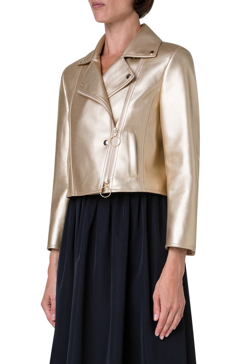 Akris punto Metallic Faux Leather Moto Jacket, Alternate, color, 