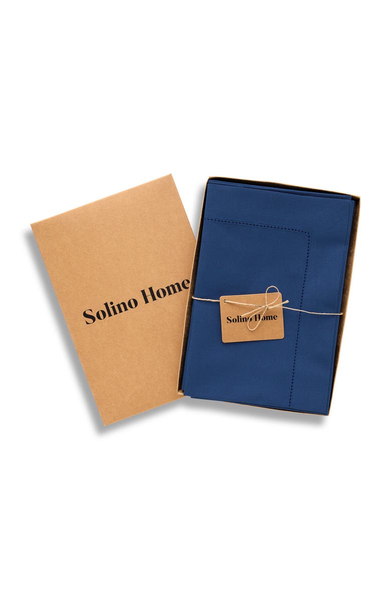 Solino Home Linen Dinner Napkins - Cotton Linen Hemstitch, 20" x 20", Alternate, color, Lapis Blue