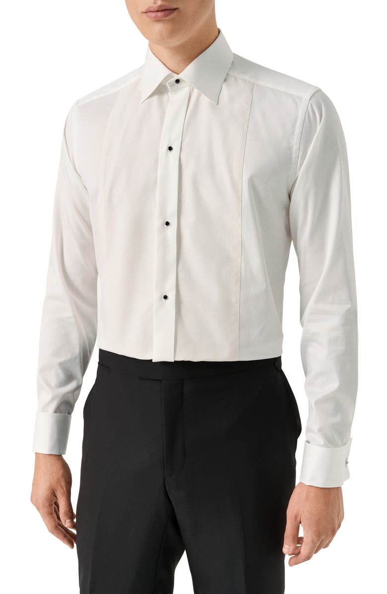 Eton Slim Fit Metallic Bibbed Tuxedo Shirt, Main, color, Natural