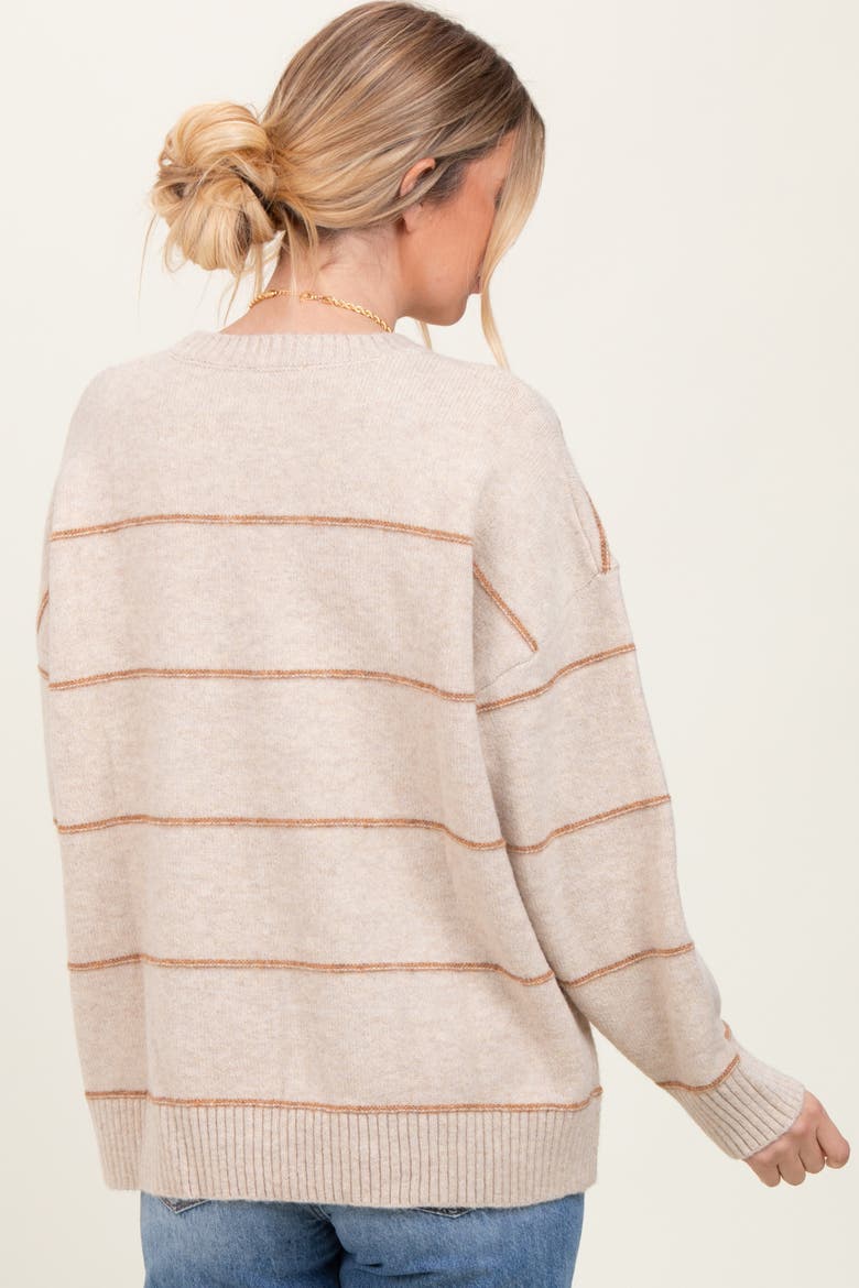 Striped Drop Shoulder Sweater, Alternate, color, Beige