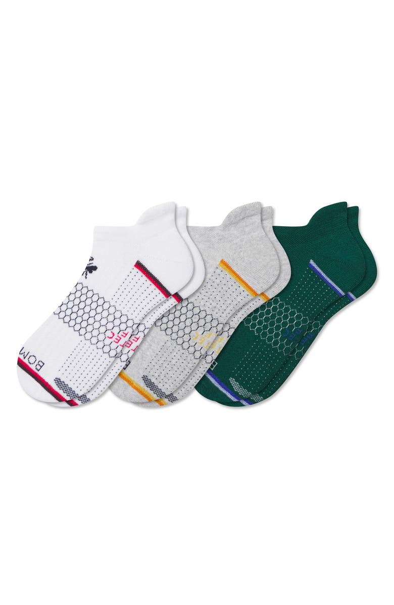 Bombas Assorted 3-Pack Stripe Ankle Socks, Main, color, White Vivid Red Mix