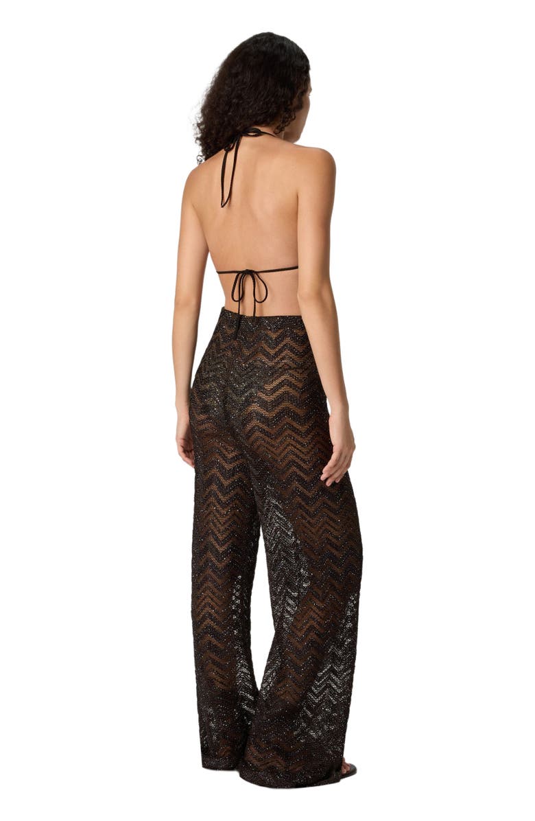 Missoni Wide Fishnet Trousers With Zigzag Pattern And Sequins, Alternate, color, Brown