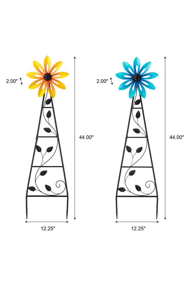 Glitzhome Set of 2 44"H Metal Blue & Yellowe Flower Wind Spinner Yardstakes, Alternate, color, Yellow
