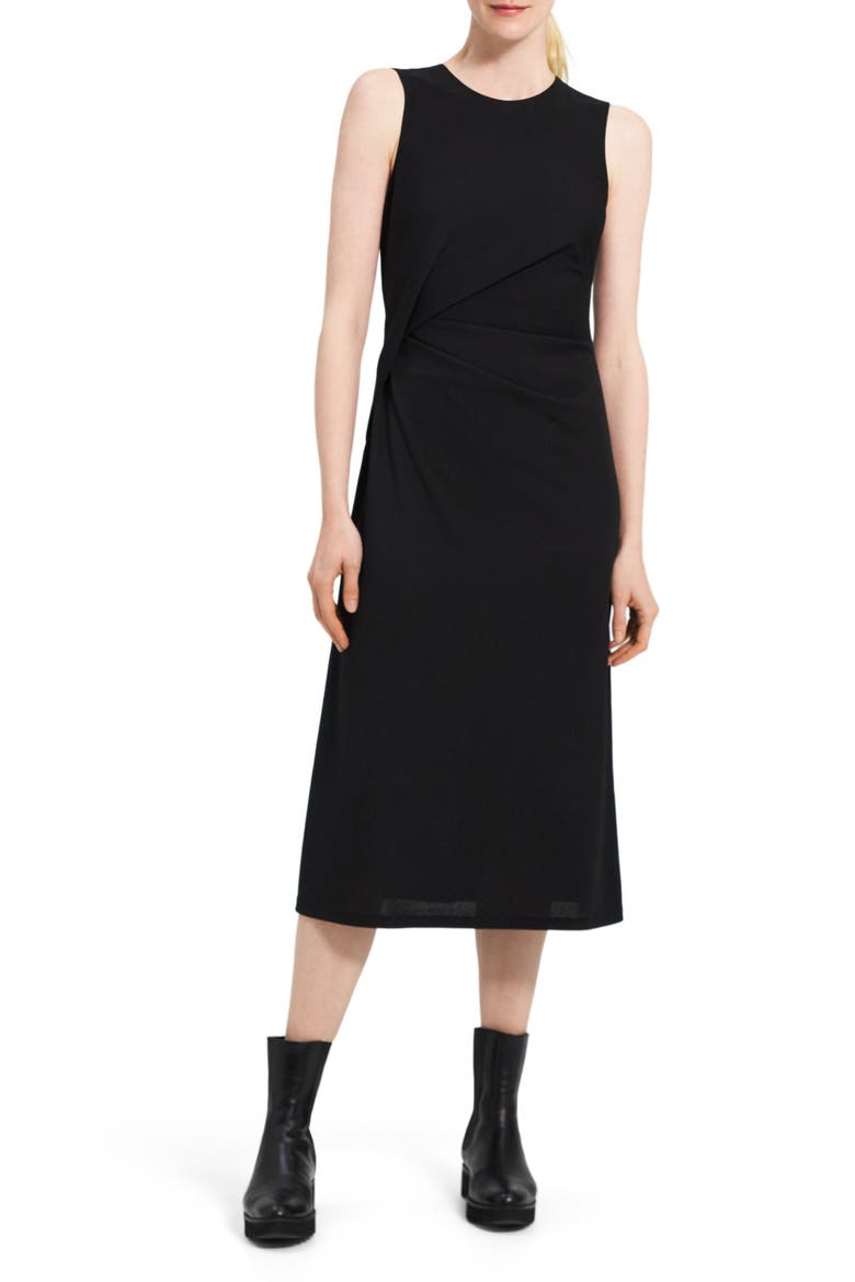 Drape Detail Sleeveless Sweater Dress, Main, color, BLACK