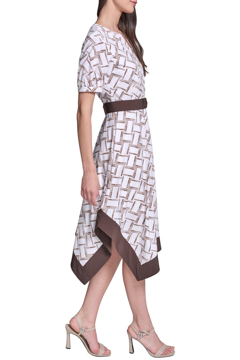 Hanky Hem Crepe Midi Shirtdress, Alternate, color, SOFT WHITE/ HUMMUS MULTI