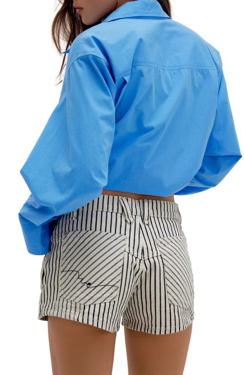 Free People Now Or Never Stripe Denim Shorts In Washed Railroad