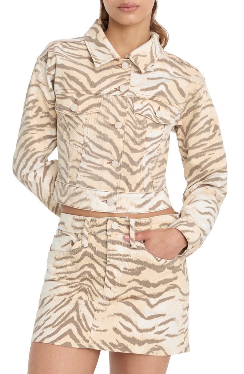 Good American Essential Crop Organic Cotton Denim Jacket, Main, color, Brown Tiger