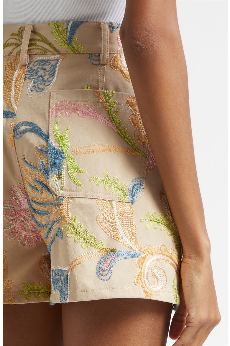 Addie Embroidered Cotton Shorts, Alternate, color, KHAKI MULTI
