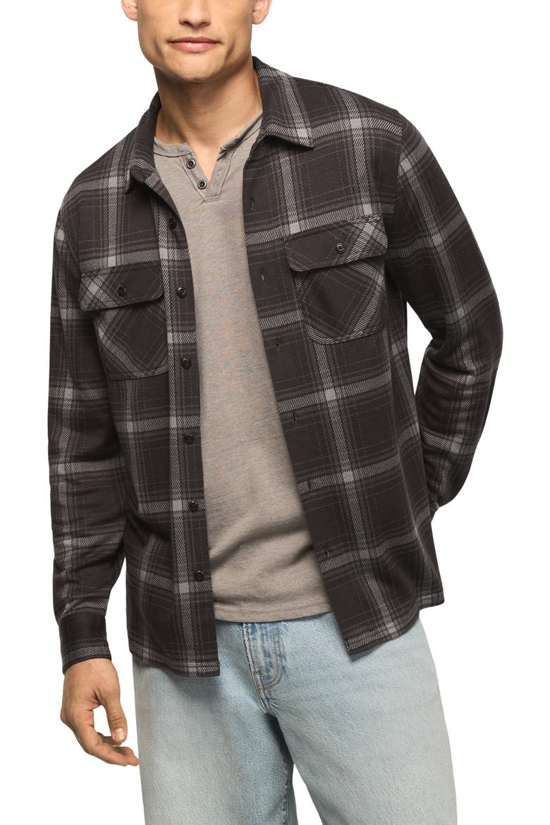 Plaid Brushed Knit Button-Up Overshirt, Main, color, RED MULTI