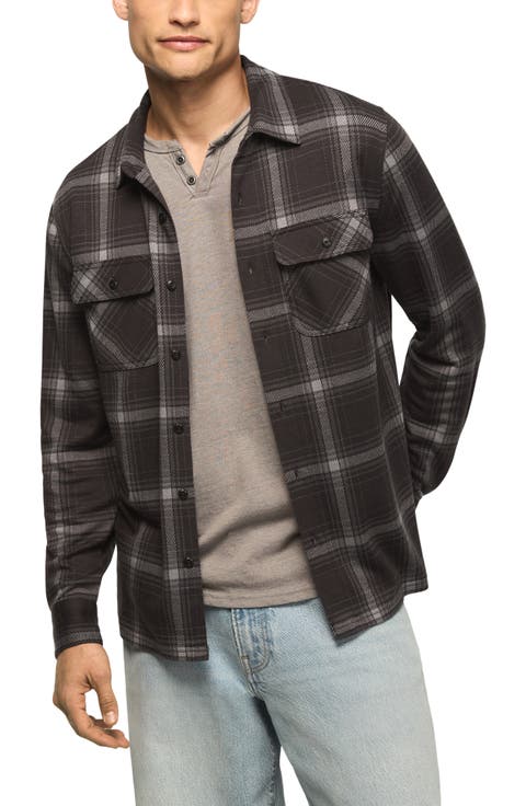 Plaid Brushed Knit Button-Up Overshirt