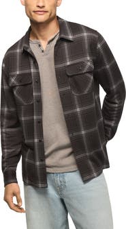 Lucky Brand Plaid Brushed Knit Button-Up Overshirt