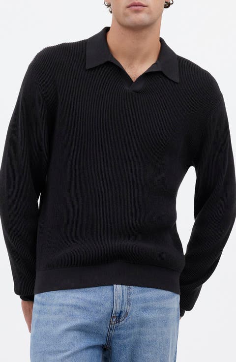 Johnny Collar Long Sleeve Merino Wool Sweater Polo