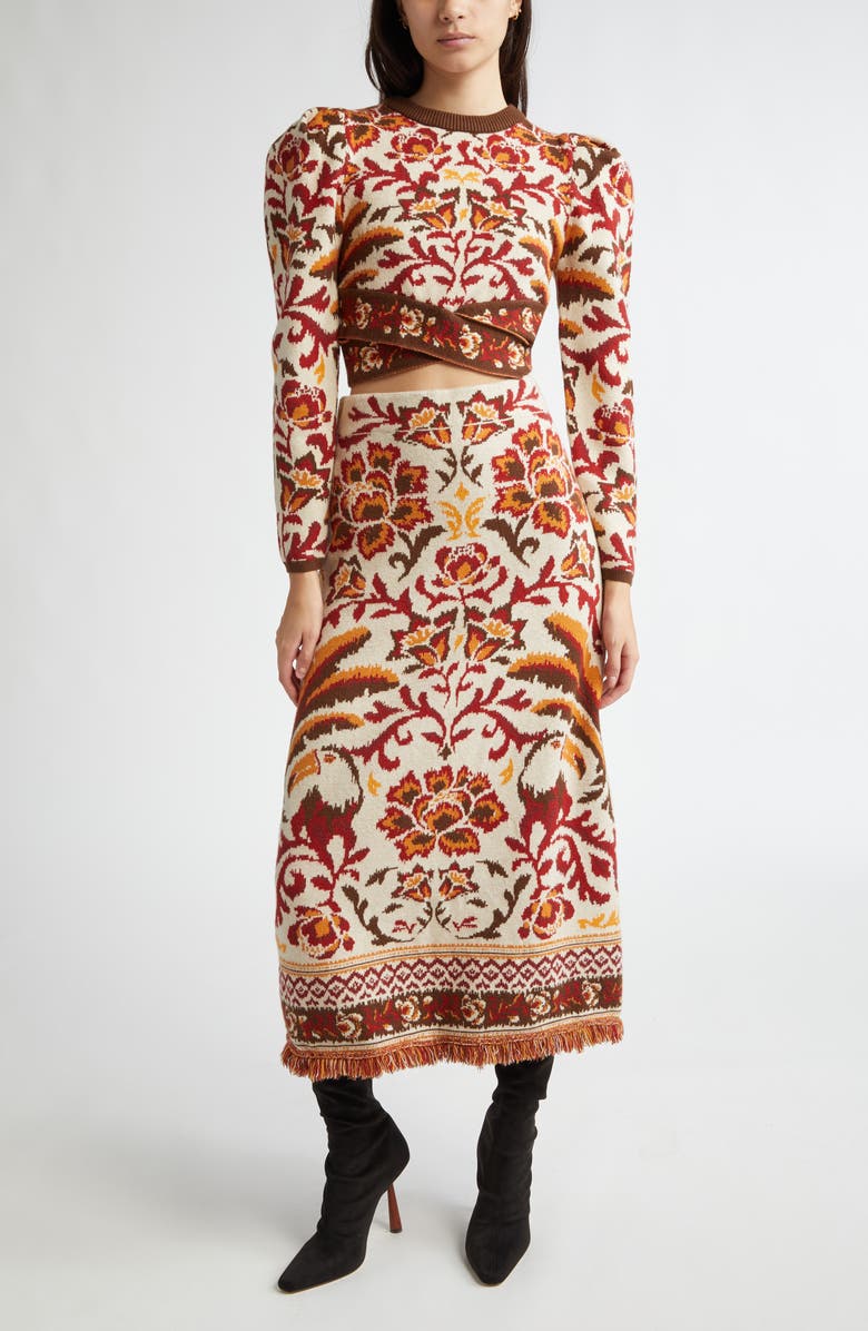 FARM Rio Toucan Scarf Jacquard Knit Skirt, Alternate, color, 