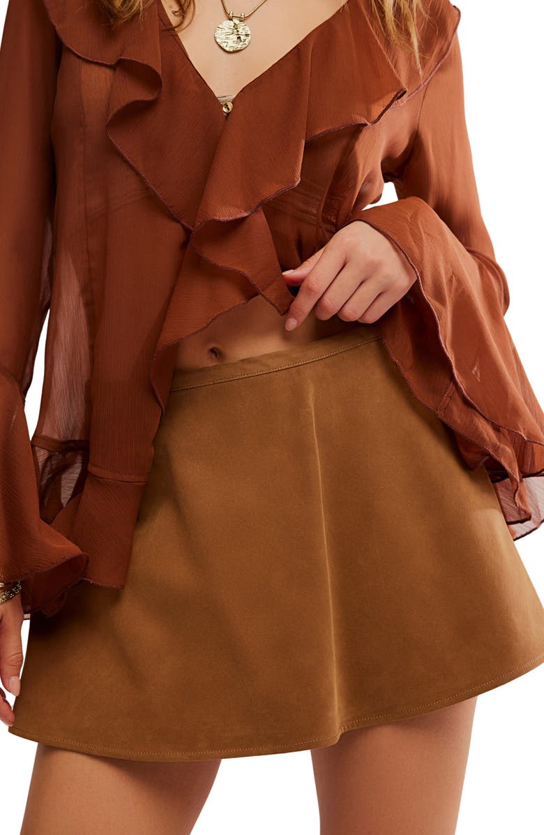 Free People Paradise Found Faux Suede Skort, Alternate, color, Caramel Cafe