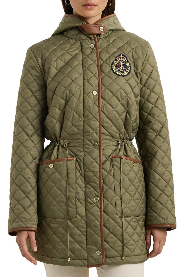 Crest Logo Quilted Coat, Main, color, OLIVE FERN