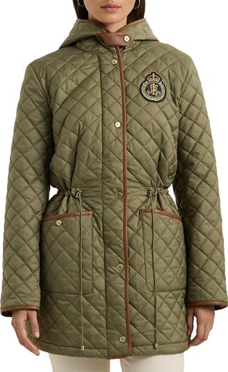 Lauren Ralph Lauren Womens Quilted Crest Jacket Sz L Green 2024 Litchfield Loden NEW