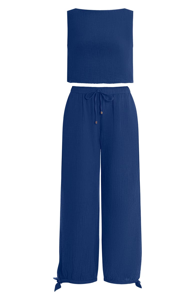 Lauren Ralph Lauren Sleeveless Cotton Top & Wide Leg Pants Cover-Up Set, Alternate, color, Blue Saturn