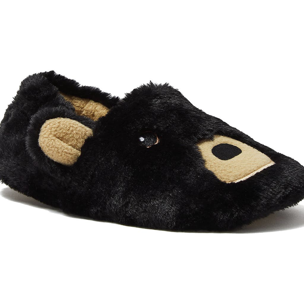 Lands' End Kids Cute Furry Animal Slippers In Black Bear