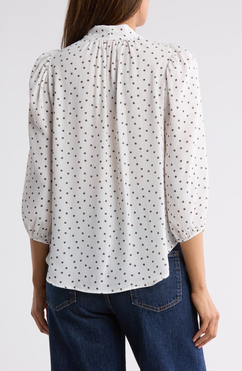 Renee C Polka Dot Tie Neck Top, Alternate, color, Ivory