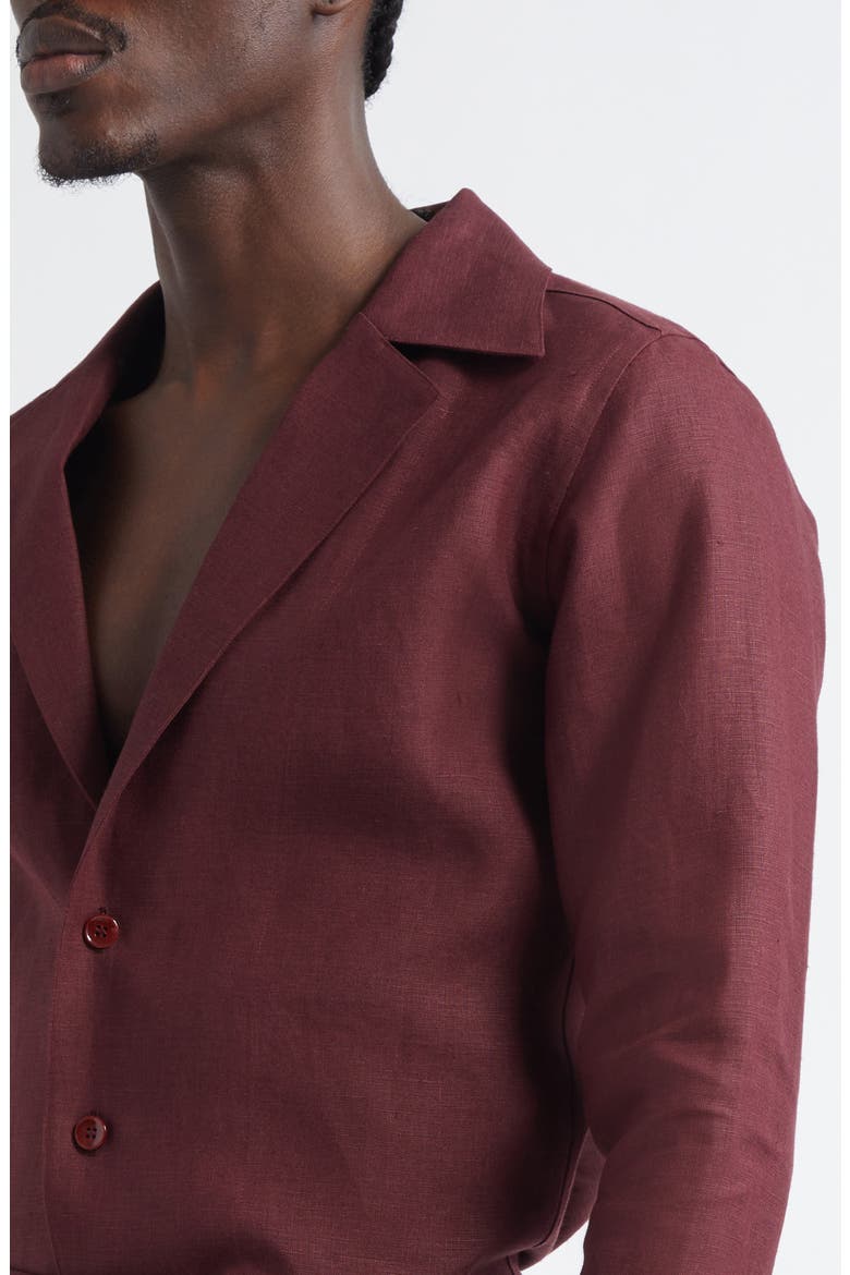 Deep V Linen Button-Up Shirt, Alternate, color, M5039 BROWN DARK VIOLET