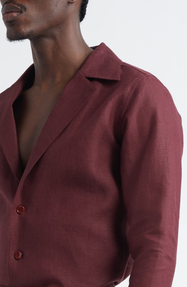 Dolce&Gabbana Deep V Linen Button-Up Shirt, Alternate, color, M5039 Brown Dark Violet