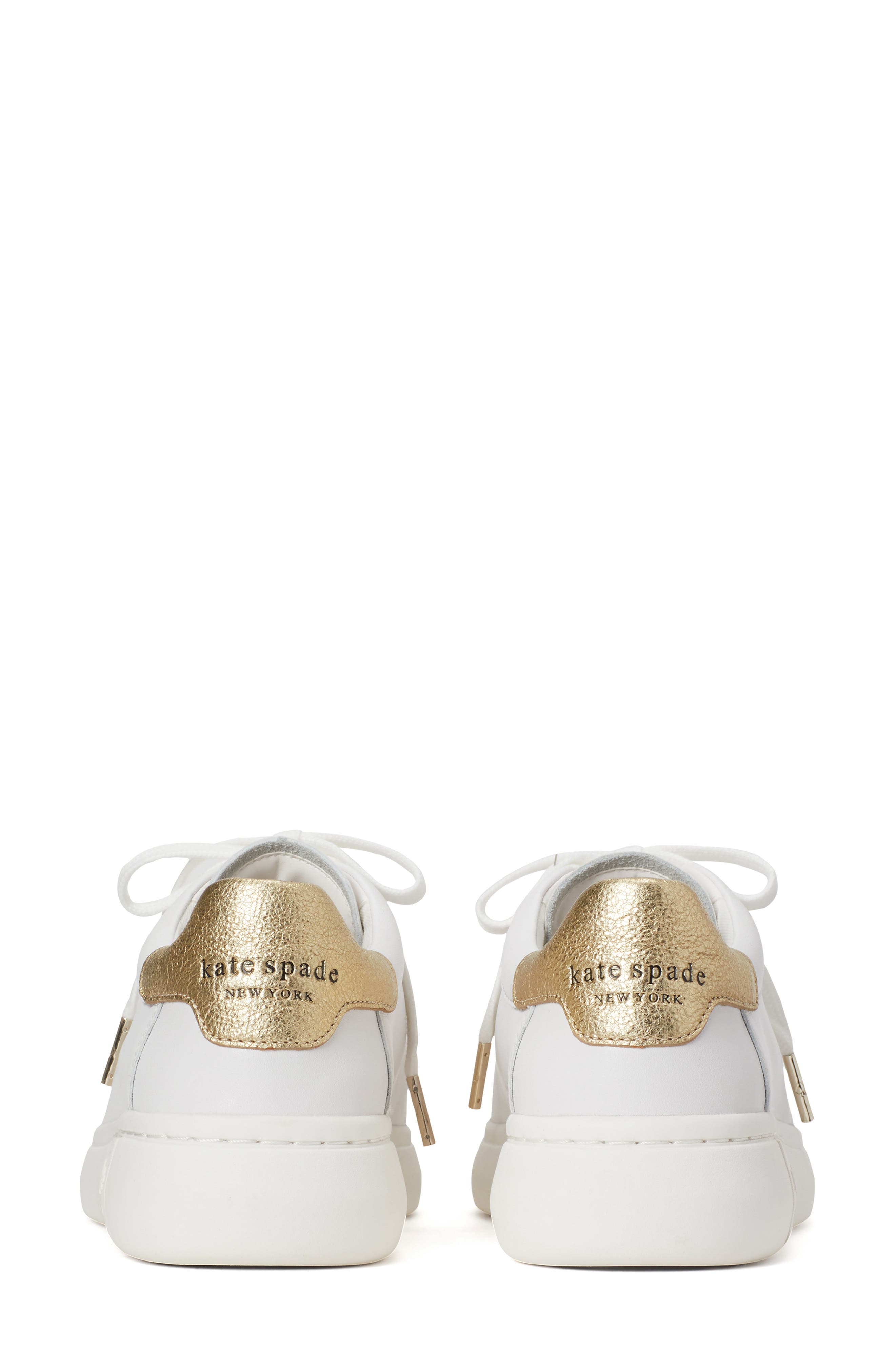 Kate Spade New York lift platform sneaker, Alternate, color, Optic White/ Pale Gold Leather
