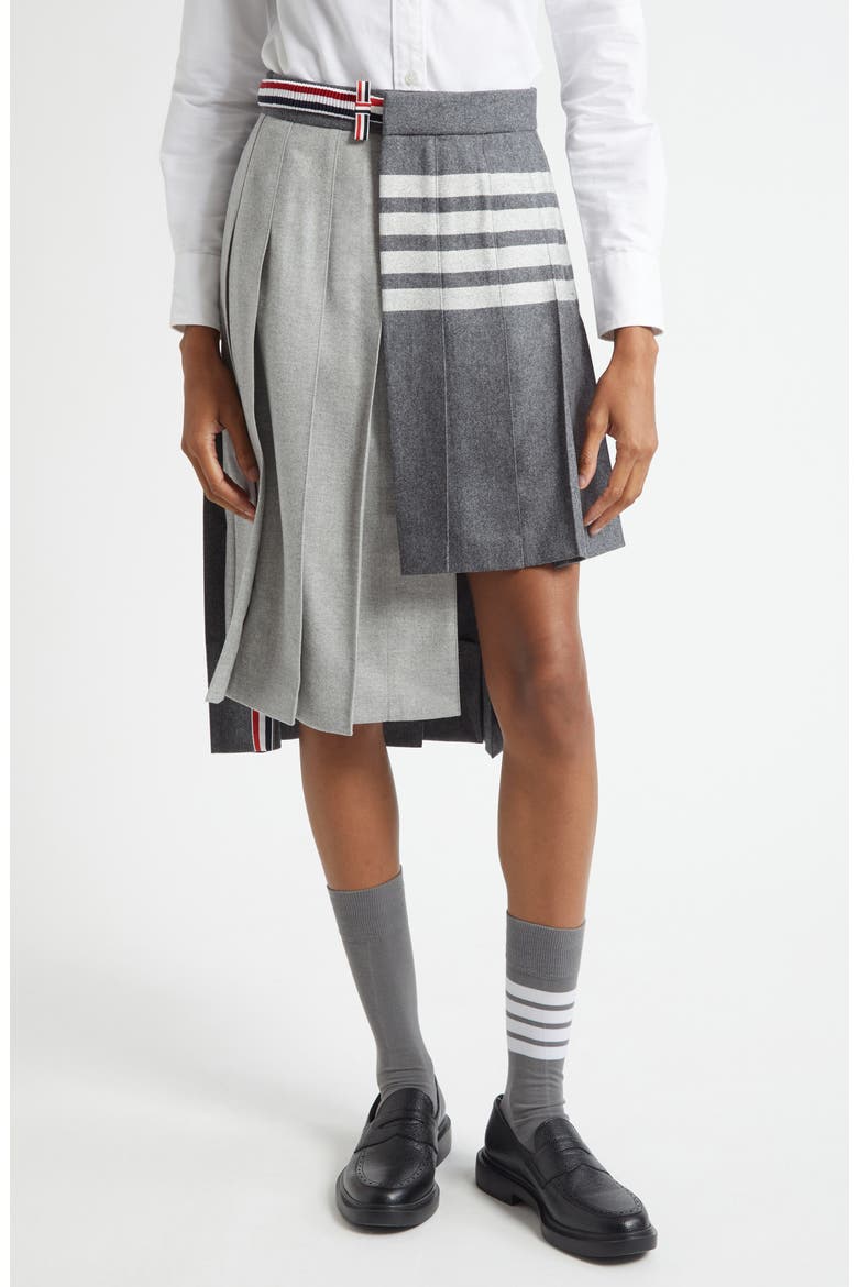Pleated Asymmetric Mixed Media Wrap Skirt, Main, color, MEDIUM GREY