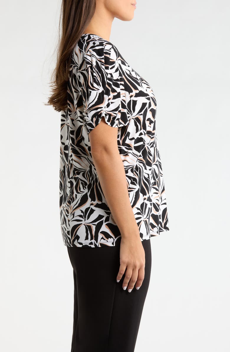 AK ANNE KLEIN Print Pleat Short Sleeve Top, Alternate, color, Anne Black Multi