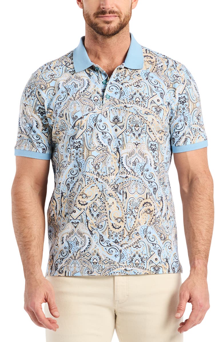 Robert Graham Manucci Paisley Cotton Polo, Main, color, Light Blue