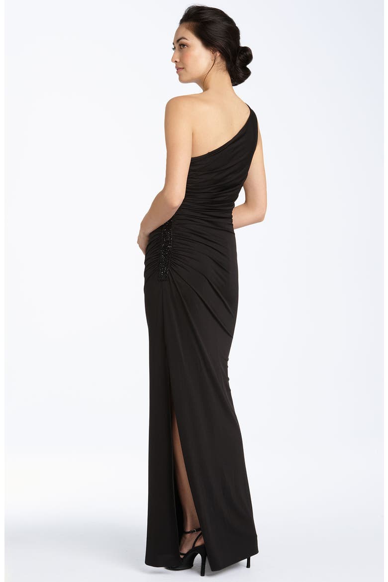 One Shoulder Jersey Gown, Alternate, color, BLACK