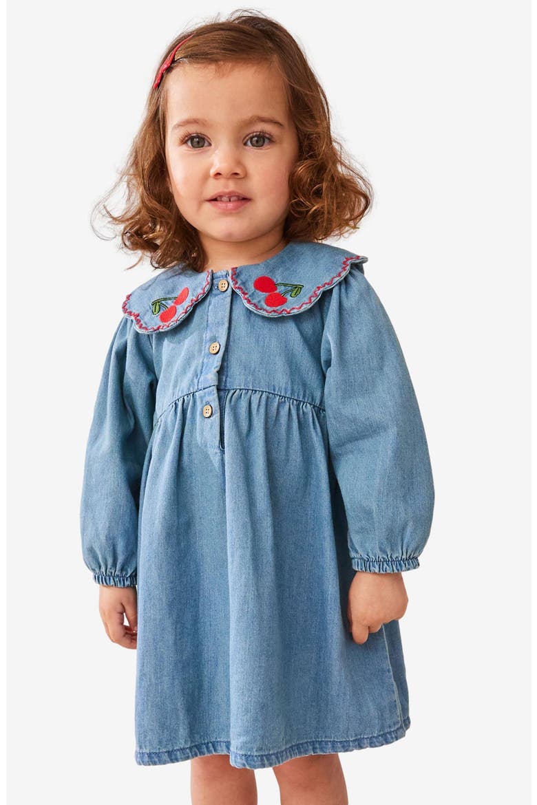 Kids' Cherry Long Sleeve Denim Dress, Alternate, color, BLUE