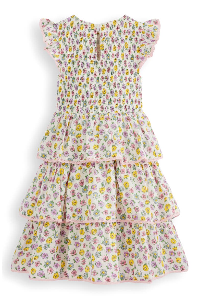 Kids' Lace Trim Smocked Bodice Tiered Cotton Dress, Alternate, color, SOFT IVORY ROSA