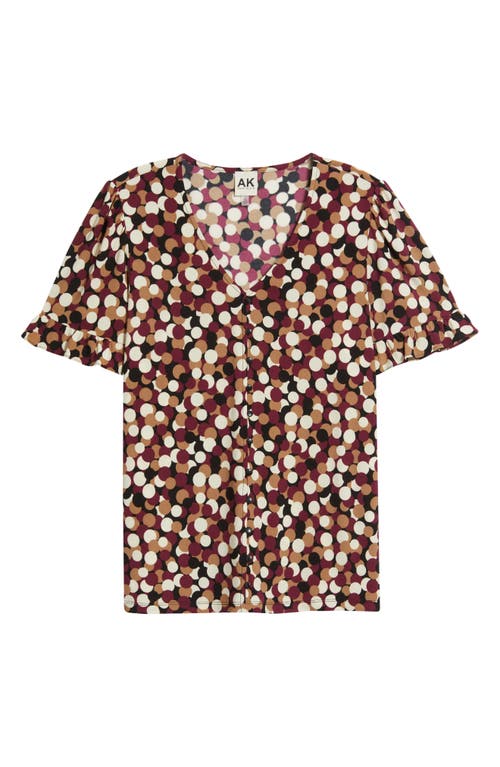 Ak Anne Klein Dot Print Short Sleeve Button-up Shirt In Multi