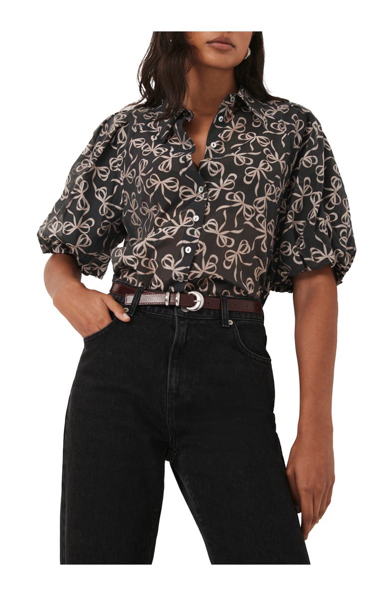 MINT VELVET Bow Print Cropped Shirt, Main, color, Black