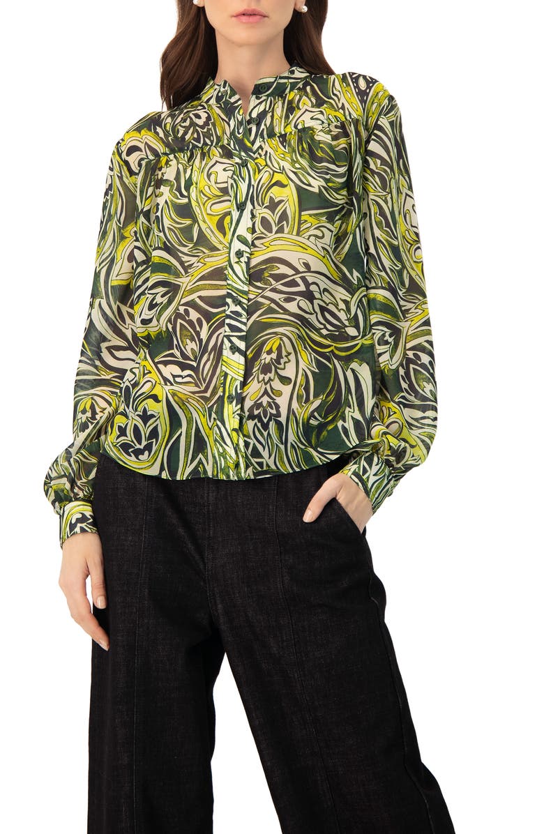 IVONNE Printed Round Neck Blouse, Main, color, Green
