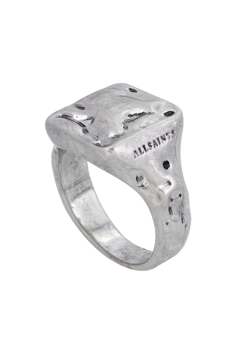 Men's Textured Square Signet Ring, Alternate, color, WARM SILVER